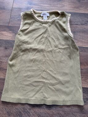 Japna Olive Green Knit Tank with Cream Trim